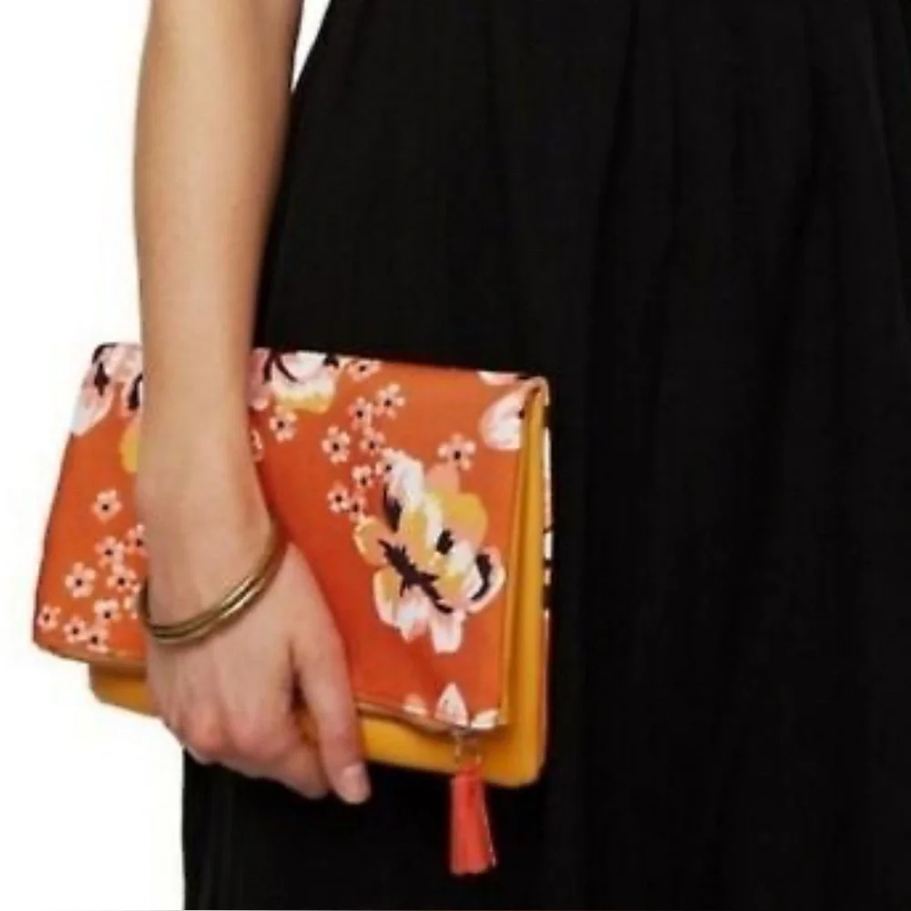 Rachel Pally clutch floral canvas & faux leather reversible clutch NWOT !